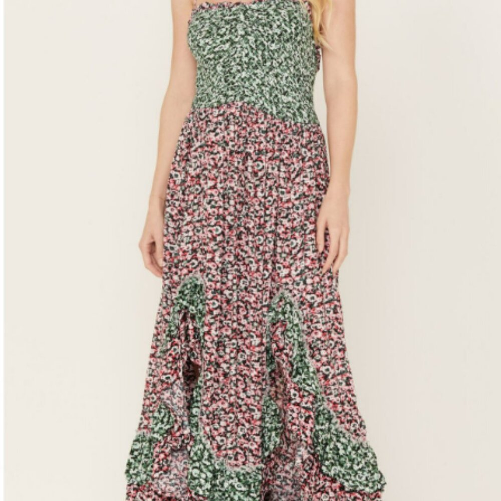 FP Movement by Free People Green and Pink Strapless Sundress